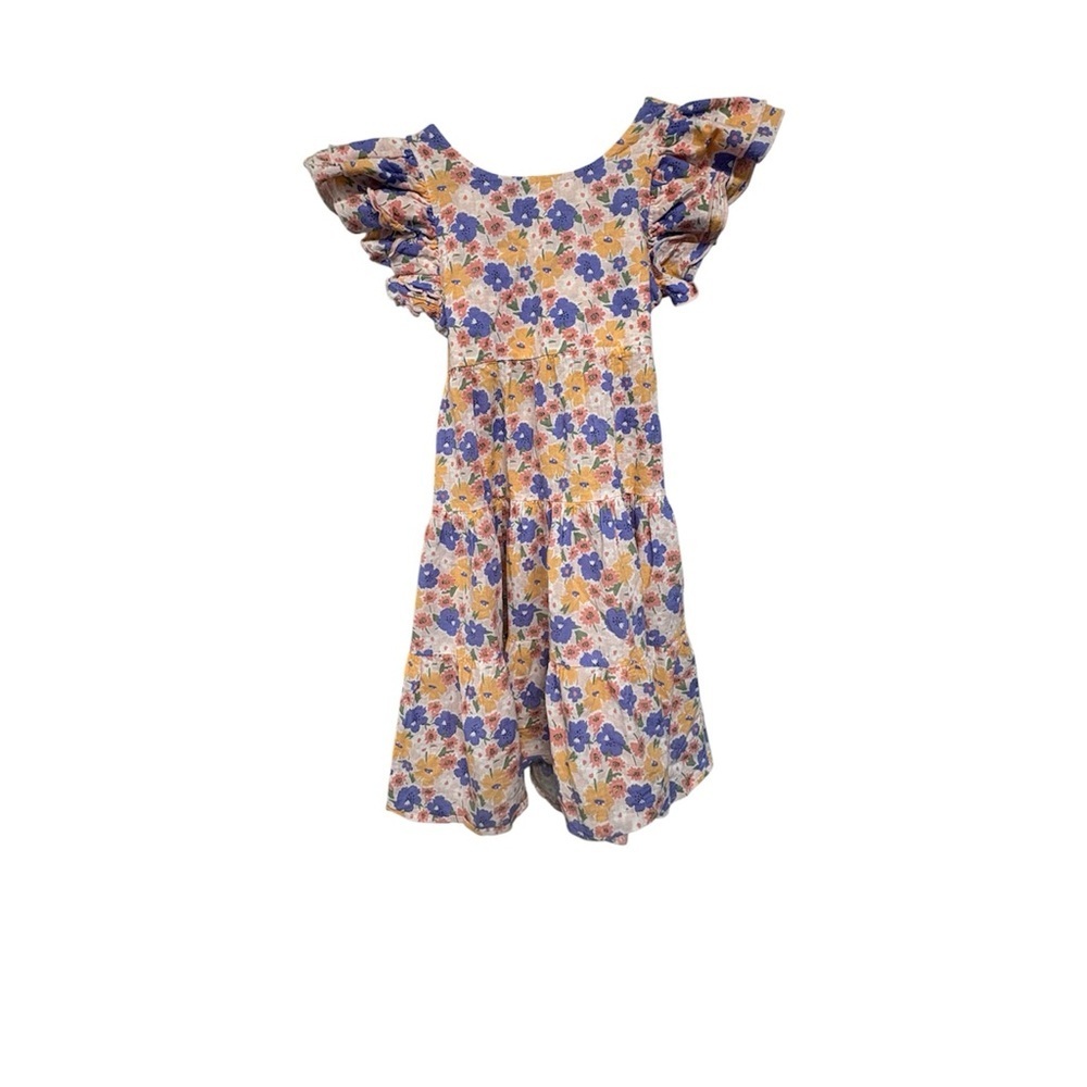 Chico's Girls Floral Ruffle Sleeve Dress - Blue & Yellow - Picture 6 of 7